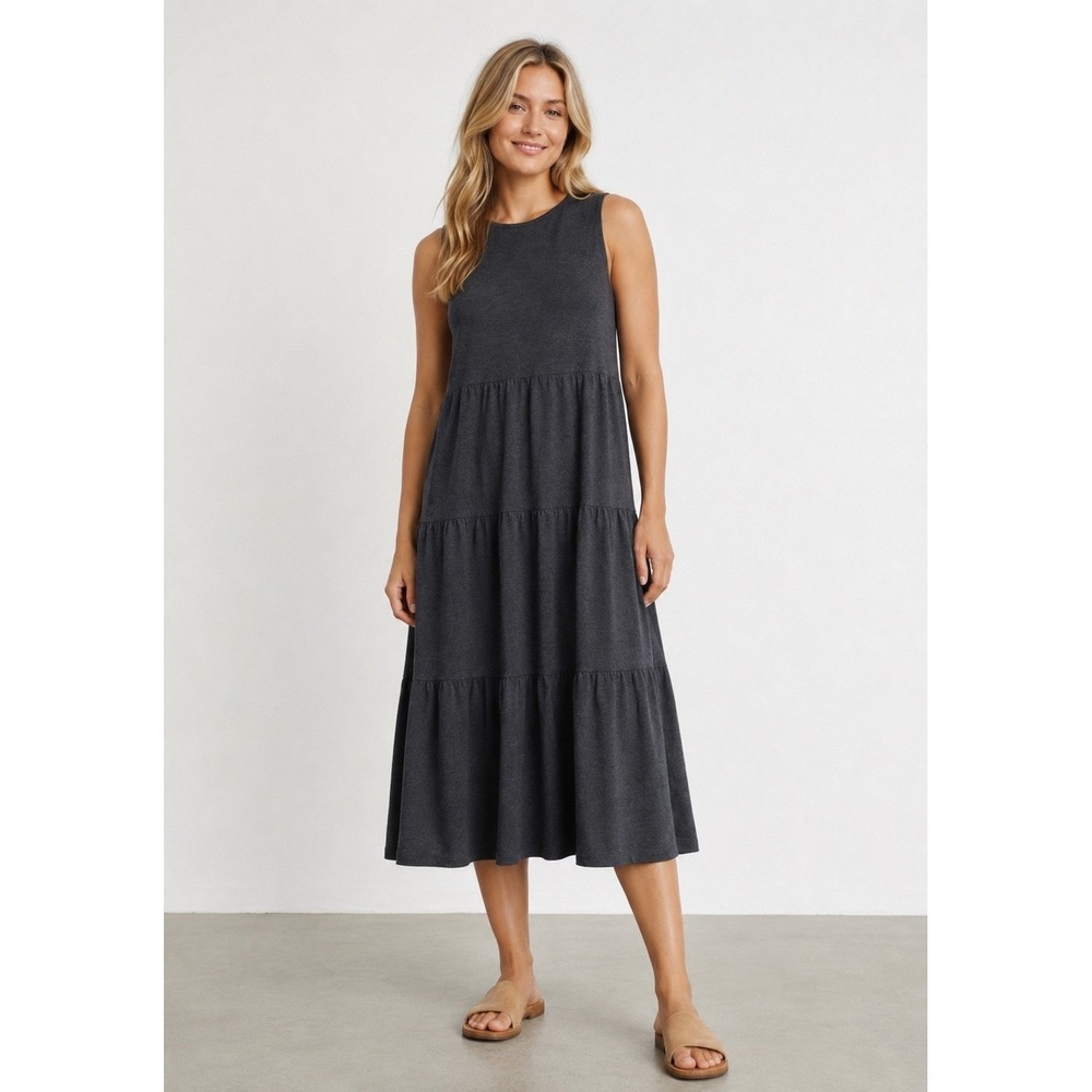 Commune Linen Knit Gray Tiered Midi Length Dress Sz S Lagenlook Minimalist